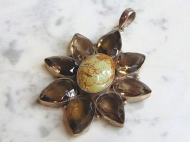 Womens Vintage Sterling Silver Smokey Quartz Pendant