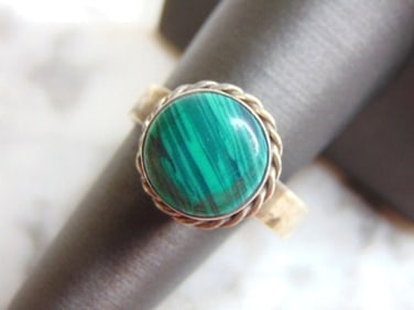 Womens Vintage Estate Sterling Silver Malachite Ring
