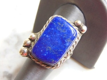 Womens Sterling Silver Lapis Lazuli Stone Ring