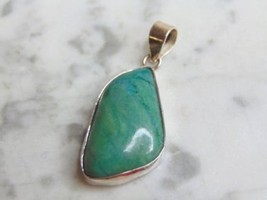 Womens Vintage Sterling Silver Variscite Stone Pendant