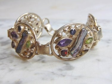 Womens Vintage Sterling Silver Multi Stone Bracelet