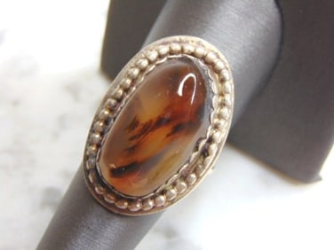 Womens Vintage Estate Sterling Silver Amber Stone Ring