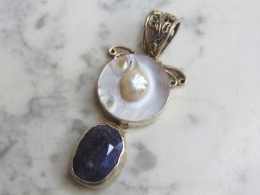 Womens Sterling Silver MOP & Lapis Lazuli Pendant