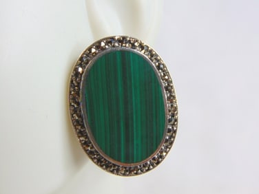 Womens Vintage Sterling Silver Malachite Earrings