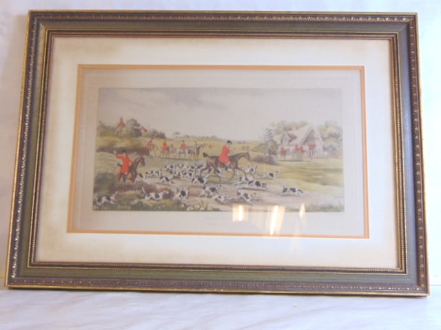ANTIQUE ENGLISH FOX HUNT ENGRAVING PRINT LITHO (1 of 9)