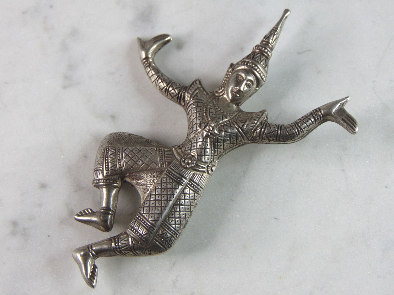 Womens Vintage Estate Sterling Silver Dancing Hindu Brooch (1 of 2)