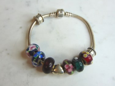 Womens Vintage Sterling Silver Pandora Charm Bracelet