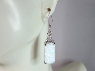 Womens Estate Sterling Silver Modernist Opal Earrings
