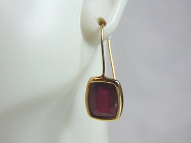 Womens Vintage Estate 10K Yellow Gold Garnet Earrings