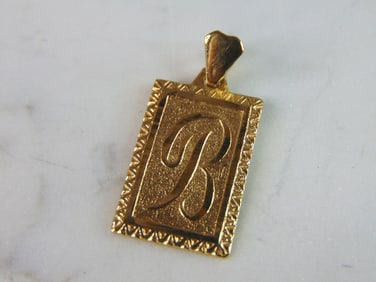 Womens Vintage Estate 14K Yellow Gold Letter B Pendant