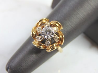 Womens Vintage Estate 14K Yellow Gold & Diamond Ring