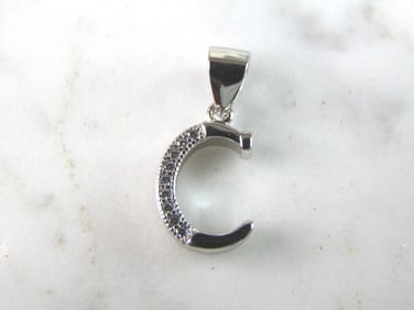 Womens Vintage Estate Sterling Silver CZ Letter "C" Pendant