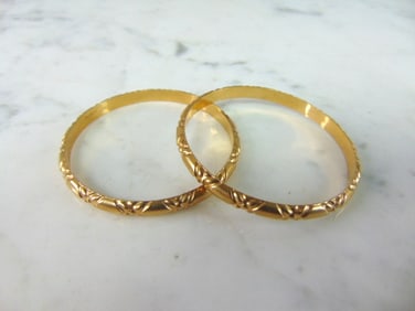 Childs Vintage Estate 18K Yellow Gold Bangle Bracelets