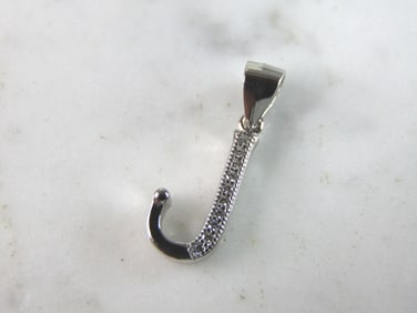 Womens Vintage Estate Sterling Silver CZ Letter "J" Pendant