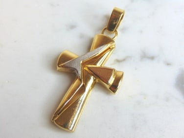 Mens 18k Gold Religious Crucifix Cross Pendant