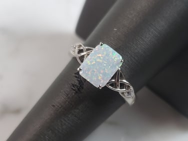 Womens Sterling Silver Modernist Opal Ring