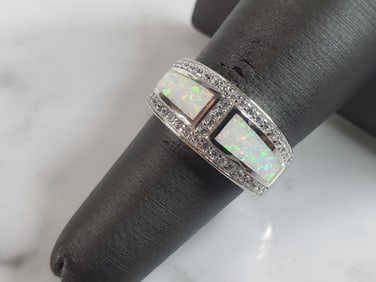 Womens Sterling Silver Modernist Opal Ring 4.9g E2129