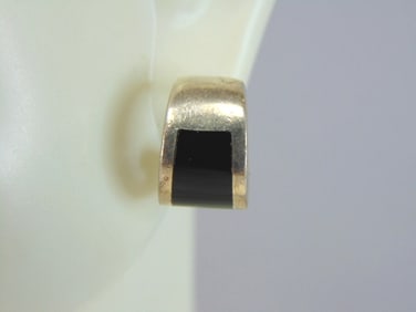 Womens Vintage Estate Sterling Silver Onyx Earrings