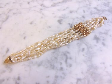 Womens Vintage Estate 14K Yellow Gold Bracelet w/ Pearl