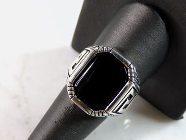 Mens Estate Sterling Silver Onyx Ring