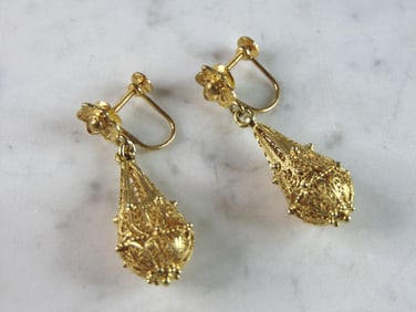 Womens Vintage Estate 18K Yellow Gold Clamp On Earrings