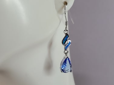 Womens Estate Sterling Silver Modernist Blue Opal Earrings