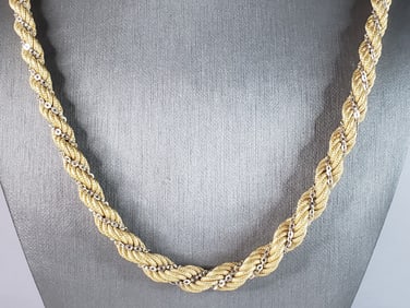 Womens Vintage Estate 18K Yellow & White Gold Rope Necklace