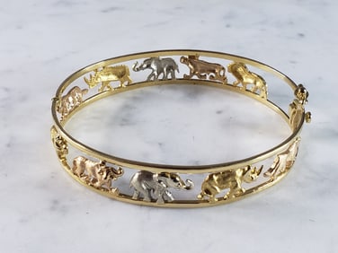 Womens Vintage Estate 18K Mixed Gold Noahs Ark Bangle Bracelet