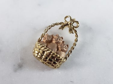 Womens Vintage Estate 14k Yellow Gold & Rose Cat Kitten Pendant