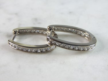 Womens Vintage Estate Sterling Silver CZ Earrings