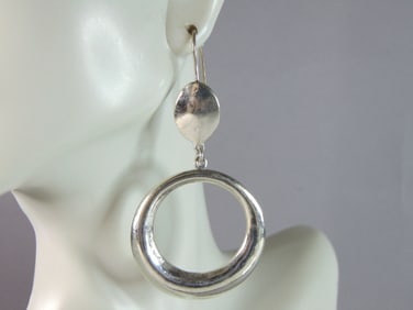 Womens Vintage Estate Sterling Silver Modernist Dangle Earrings