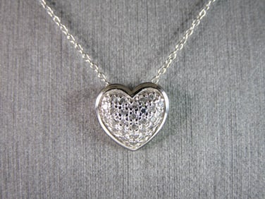 Womens Vintage Estate Sterling Silver Heart Pendant W/ Necklace