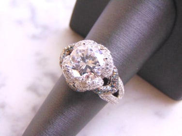 Womens Sterling Silver Ring w/ Diamond Cut CZ Stone