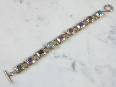 Womens Vintage Sterling Silver Multi Stone Bracelet