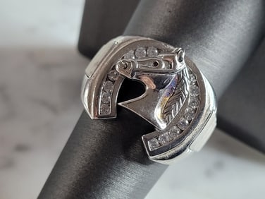 Mens Vintage Estate Sterling Silver CZ Horse Shoe Ring