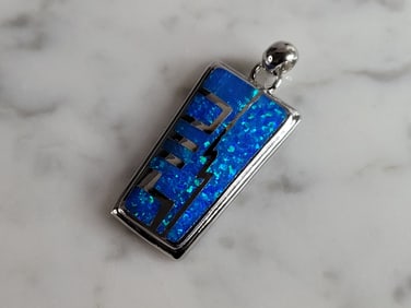 Womens Sterling Silver Modernist Blue Opal Pendant