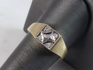Mens Vintage Estate 10K Yellow Gold Diamond Ring