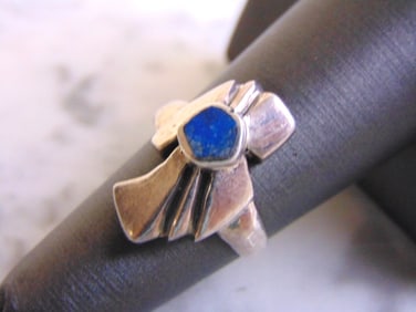 Womens Vintage Sterling Silver Modernist Lapis Ring