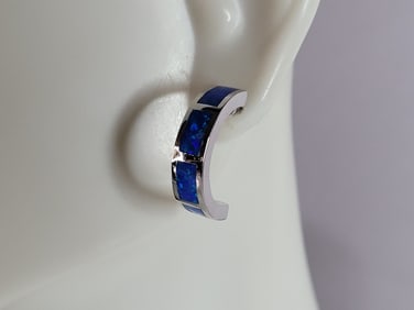 Womens Sterling Silver Modernist Blue Opal Earrings