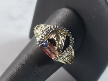 Mens Vintage Estate 10k Yellow Gold Puerto Rico Horse Shoe Ring