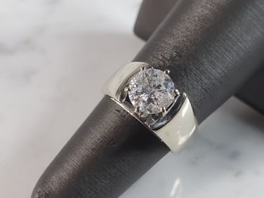 Womens Vintage Estate 14k White Gold Solitaire Diamond Ring