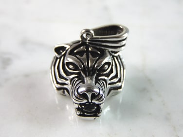 Mens Vintage Estate Sterling Silver Tiger Pendant