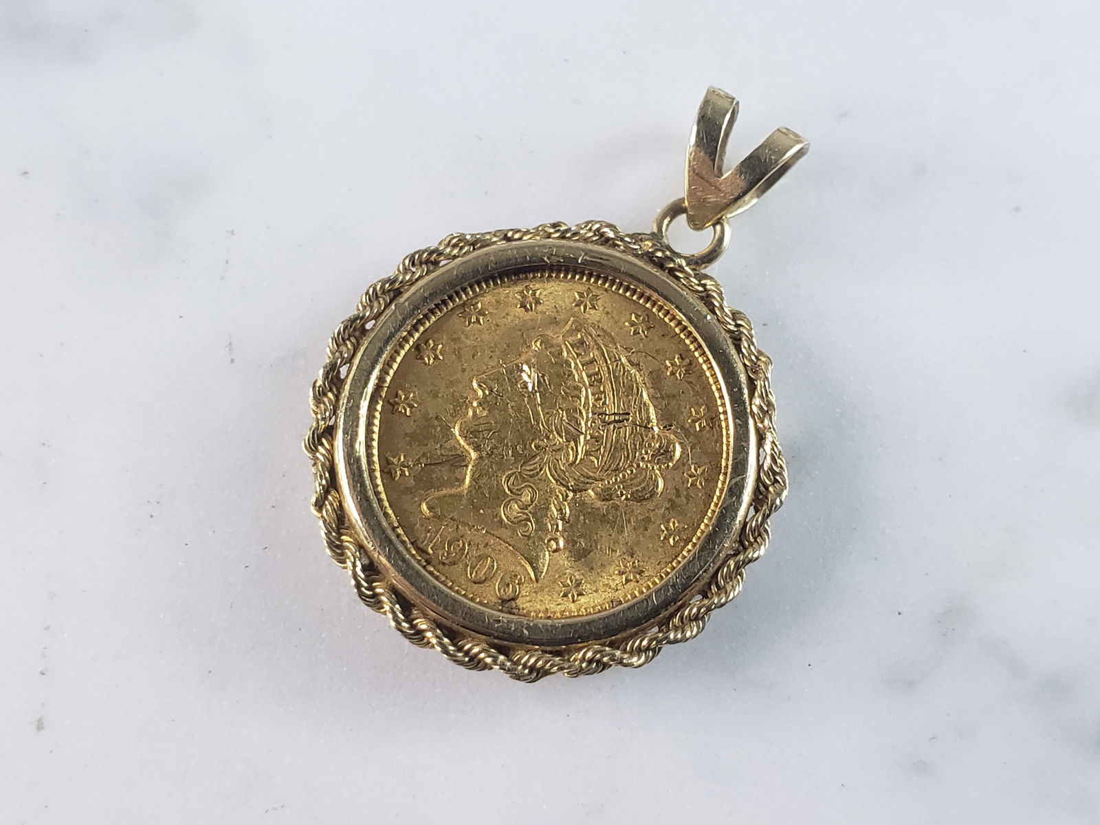 1906 Liberty Head 2.5 Dollar Gold Coin Pendant w/ 14k Bezel (1 of 2)