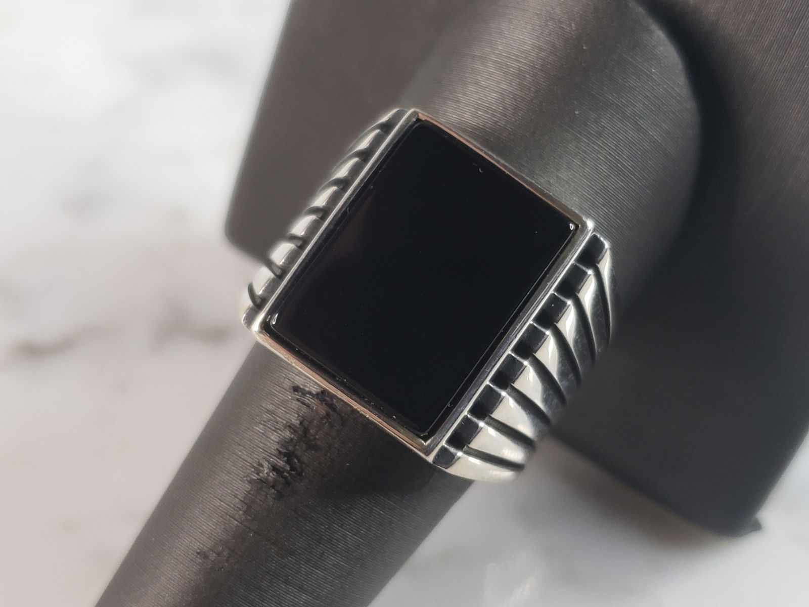 Mens Estate Sterling Silver Modernist Onyx Ring (1 of 5)