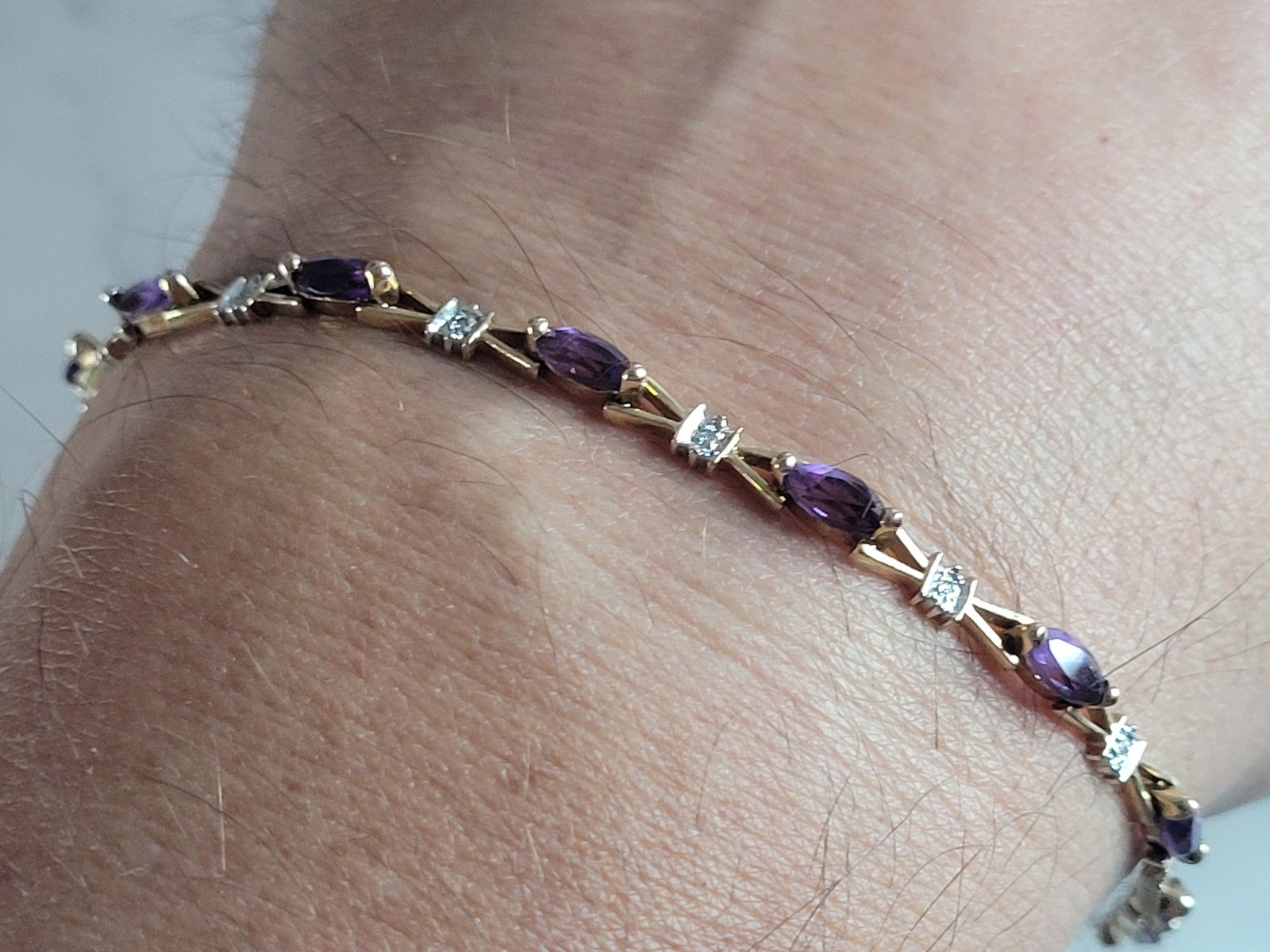 Womens Vintage Estate 10k Gold Amethyst Diamond Tennis Bracelet (1 of 4)