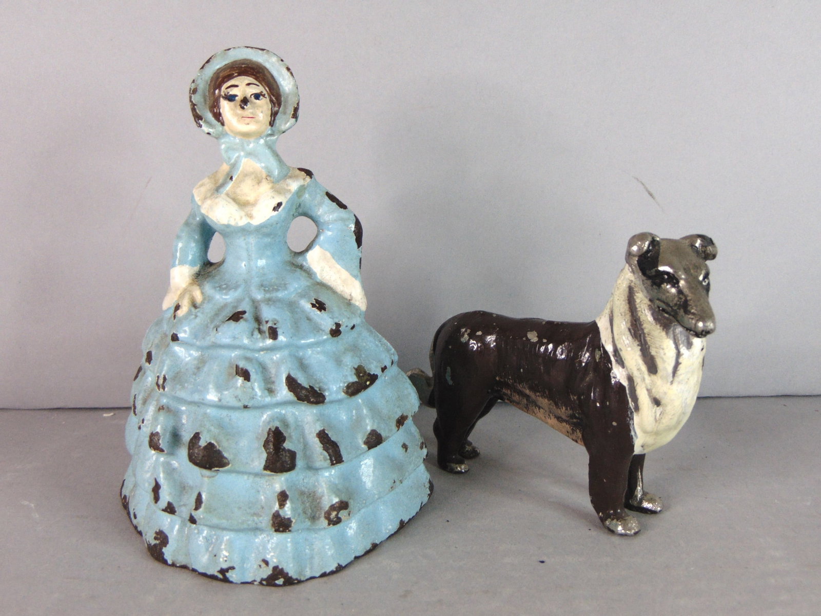 Lot of Vintage Cast Iron Victorian Lady Door Stopper & Dog Paper Weight (1 of 6)