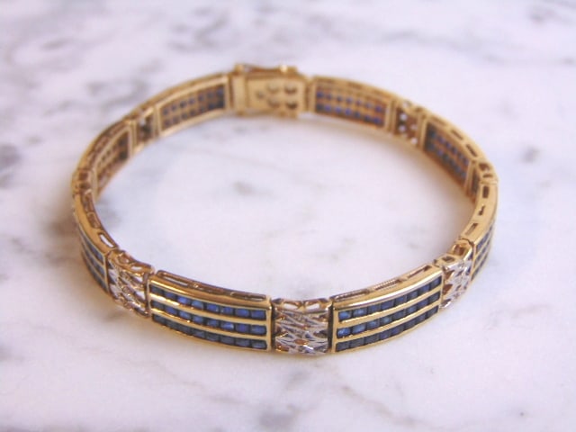 Womens Vintage Estate 14K Gold Diamond & Sapphire Bracelet w/ Pendant (1 of 5)