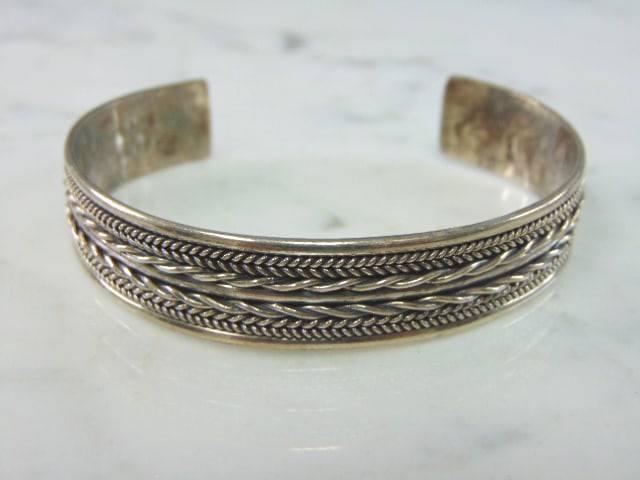 Womens Vintage Sterling Silver Modernist Cuff Bracelet (1 of 3)