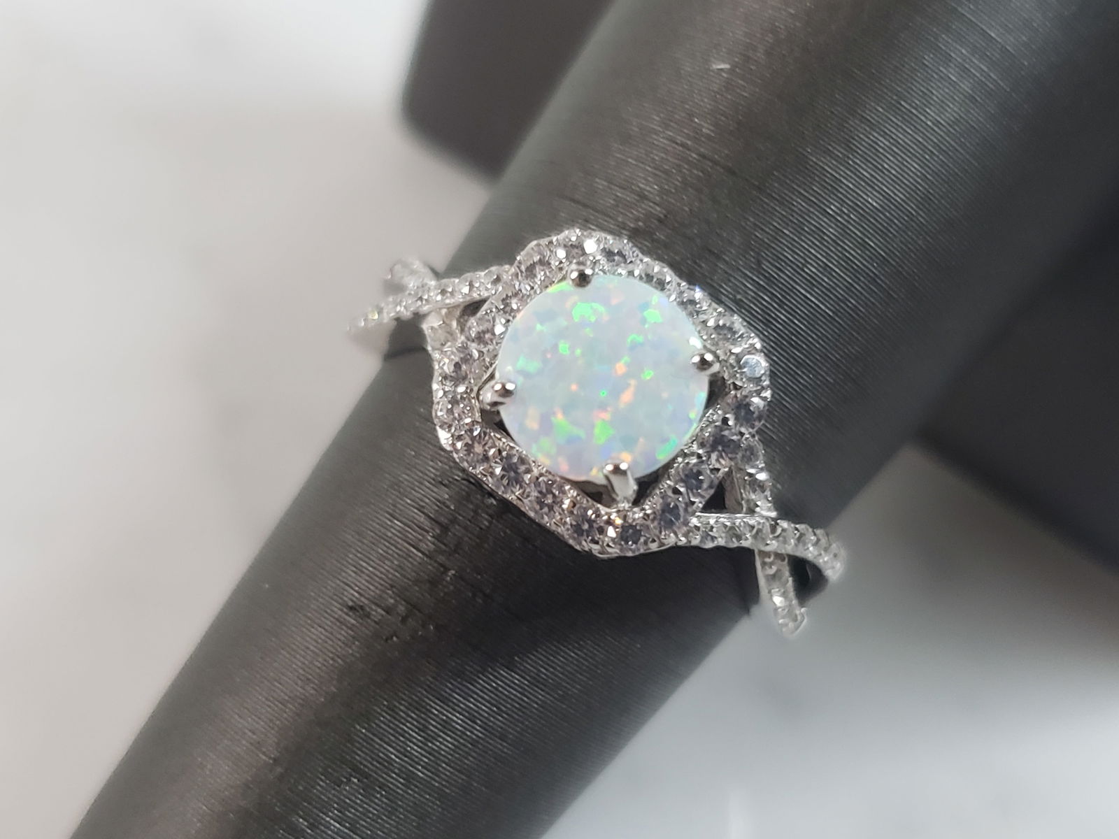 Womens Sterling Silver Modernist Opal Stone Ring (1 of 5)