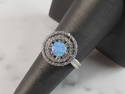 Womens Estate Sterling Silver Modernist Blue Opal & CZ Ring